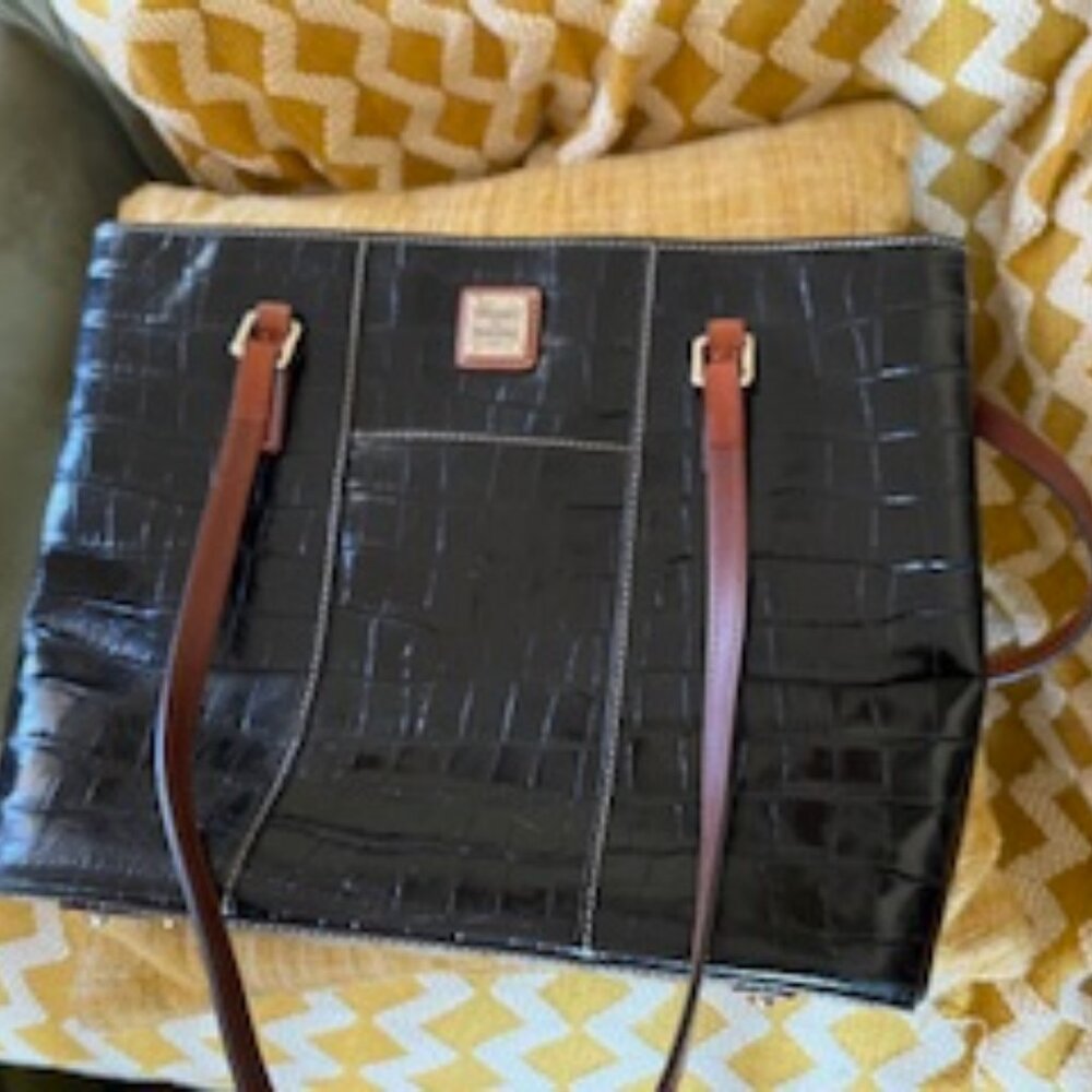 DOONEY & BOURKE BLACK EMBOSSED LEATHER LARGE TOTE